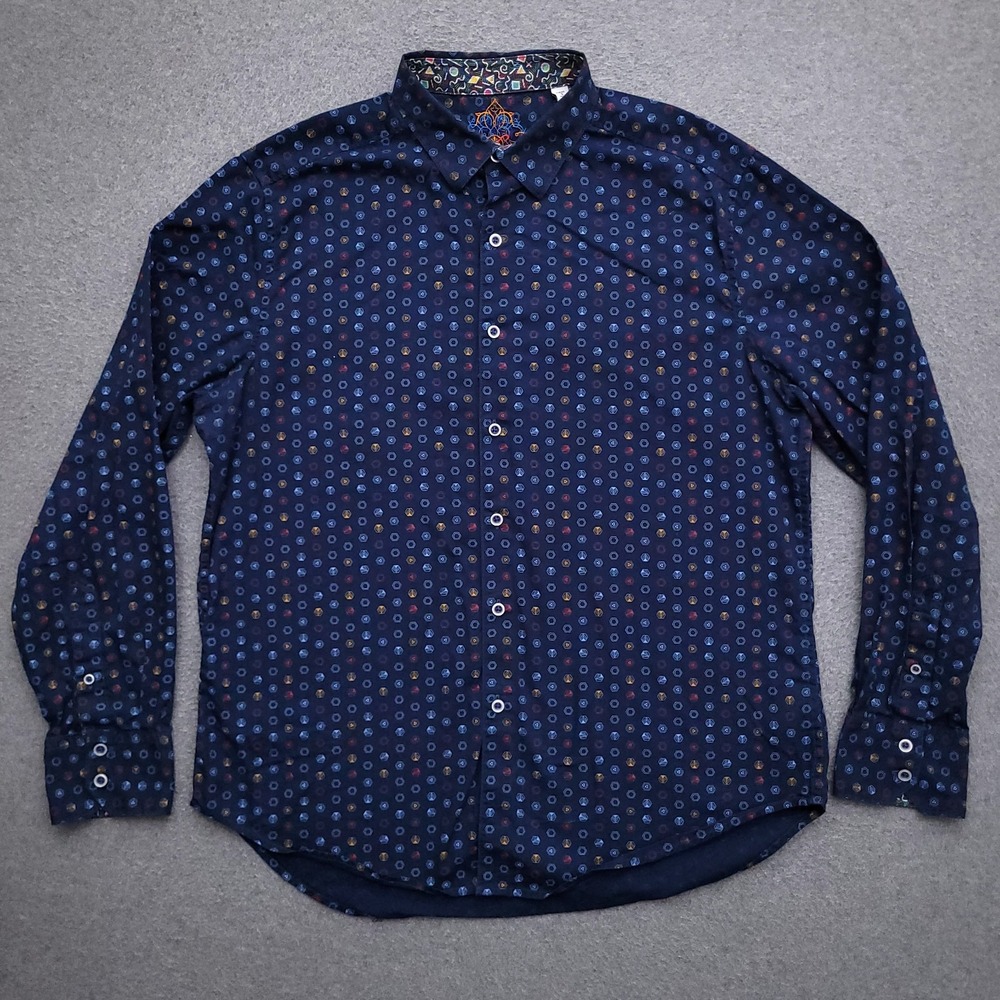 Robert Graham Button Up Shirt Mens Large Geometric Hexagon AOP Print Flip Cuff